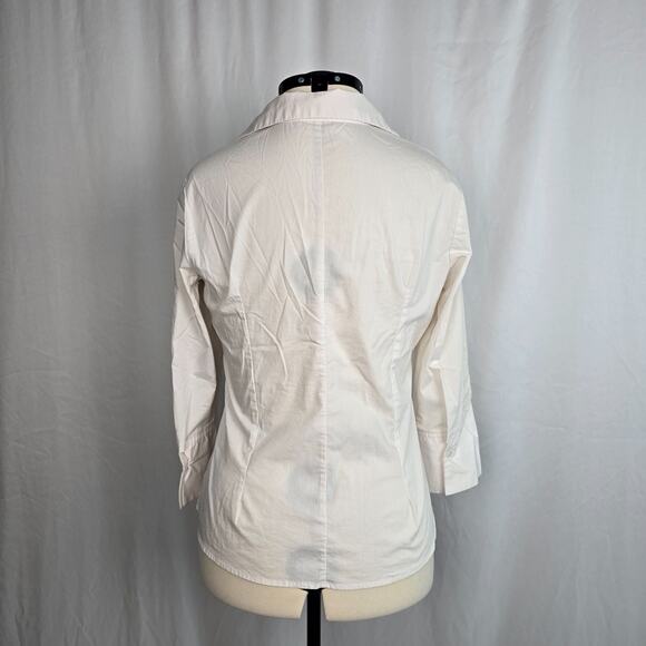 Signature by Larry Levine Button Down Blouse Women's L White Lace Accent - Picture 2 of 16